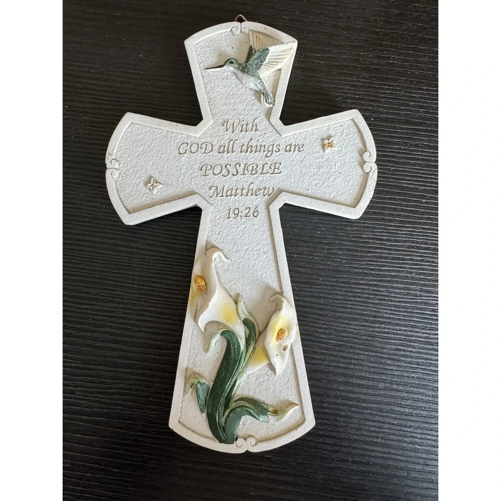 Hanging Cross With GOD All Things Are Possible Matthew 19:26 Wall Plaque
